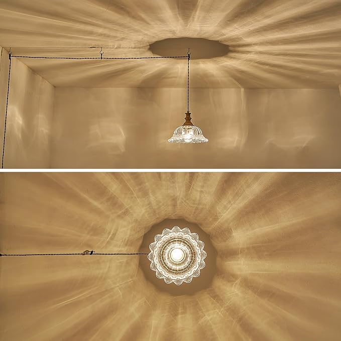 HDDFL Plug in Pendant Light Fixtures Vintage Pendant Lighting with Plug in Cord Hanging Light Kitchen Glass Hanging Lamp with Switch for Island Dining Room Living Room