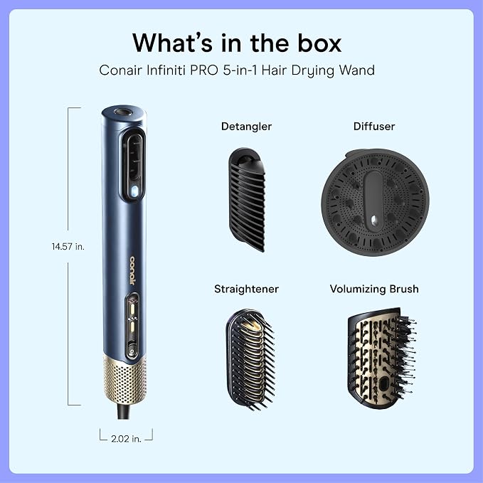Conair DigitalAire Air Styling System | 4-in-1 Drying and Styling System with 4 Attachments to Detangle, Straighten, Volumize, Dry, Dark Blue, 997L