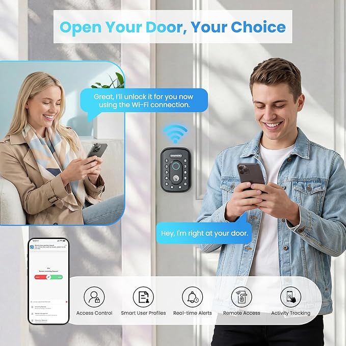 2-Pack Keyless Entry Door Lock with Fingerprint & Built-in WiFi, Smart Locks for Two Home Doors, No Hub Needed, App Control, ANSI/BHMA Grade 3, Auto-Locking, Easy Install, Matte Black