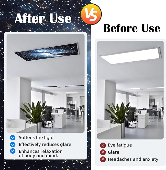 ANGSYLTH 8 Pcs Fluorescent Light Covers - 4 x 2 Feet Covers for Ceiling Lights, 8 x 10 Magnetic Light Filters for Classroom, Office, Hospitals (Galaxy)