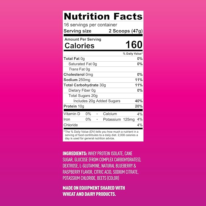Fluid Recovery Post-Workout Drink Mix - Whey Isolate Protein, L-Glutamine, Carbs, All Natural Ingredients, Gluten-Free, Lactose-Free (Mixed Berry)