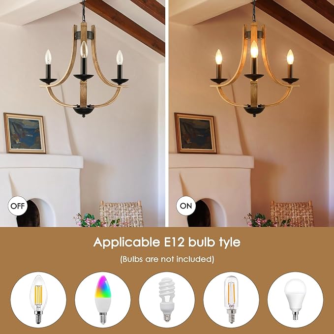 LAMPKEDUO Farmhouse Chandelier for Dining Room 3-Light 19" Wide Adjustable Kitchen Island Pendant Lighting, Rustic Hanging Light Fixture for Entryway Foyer Bedroom Living Room,