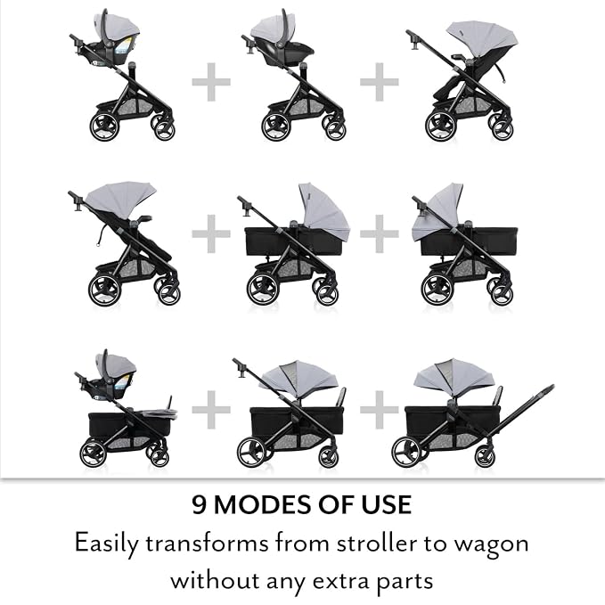 Evenflo Transformer Stroller to Wagon Travel System Featuring LiteMax NXT Infant Car Seat (Fog Gray)
