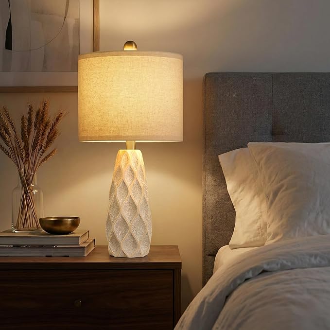 20.75" Small Table Lamps for Living Room Bedroom Lamps Set of 2 Ceramic Modern Boho Bedside Lamps Night Stands Farmhouse Vintage Nightstand Lamp Reading Light Home Office Dorm Desk Deco Gifts, White
