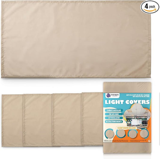 Fluorescent Light Covers for Ceiling Lights Classroom, Magnetic Fabric Light Covers for Ceiling Lights, Warm Beige Ceiling Light Covers for School, Office, Cubicle 2x4 LED Light Cover 4 Pack