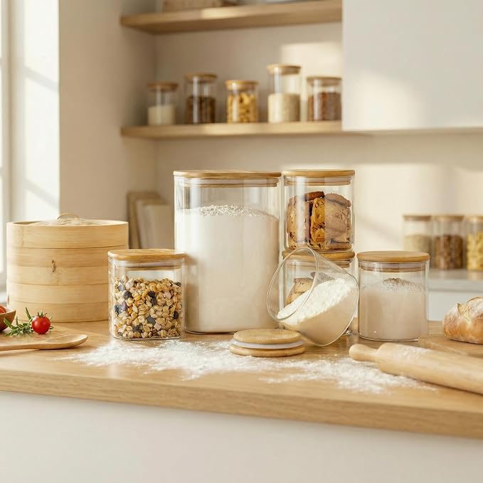168oz & 84oz Large Glass Storage Containers with Lids for Pantry Storage-2P | Square Borosilicate Glass Jar with Airtight Lid Keep Flour, Sugar & Rice Fresh, Fit 10lb Bag, BPA-Free for Pantry Organizer