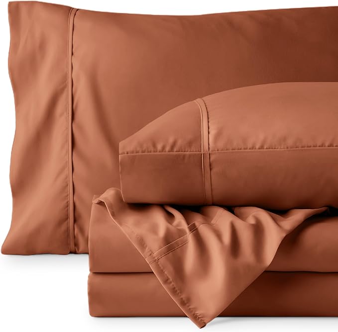 Bare Home King Sheet Set - 1800 Ultra-Soft Microfiber King Bed Sheets - Double Brushed - Deep Pockets - Easy Fit - 4 Piece Set - Bedding Sheets & Pillowcases (King, Terracotta)