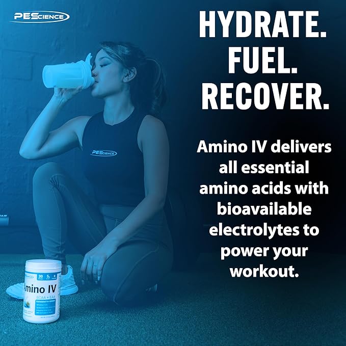 PEScience Amino IV BCAA & EAA Powder, Essential Amino Acids, Taurine, Electrolytes for Hydration and Muscle Recovery, Sugar Free for Men & Women, Post Workout - Orange Dreamsicle - 30 Servings