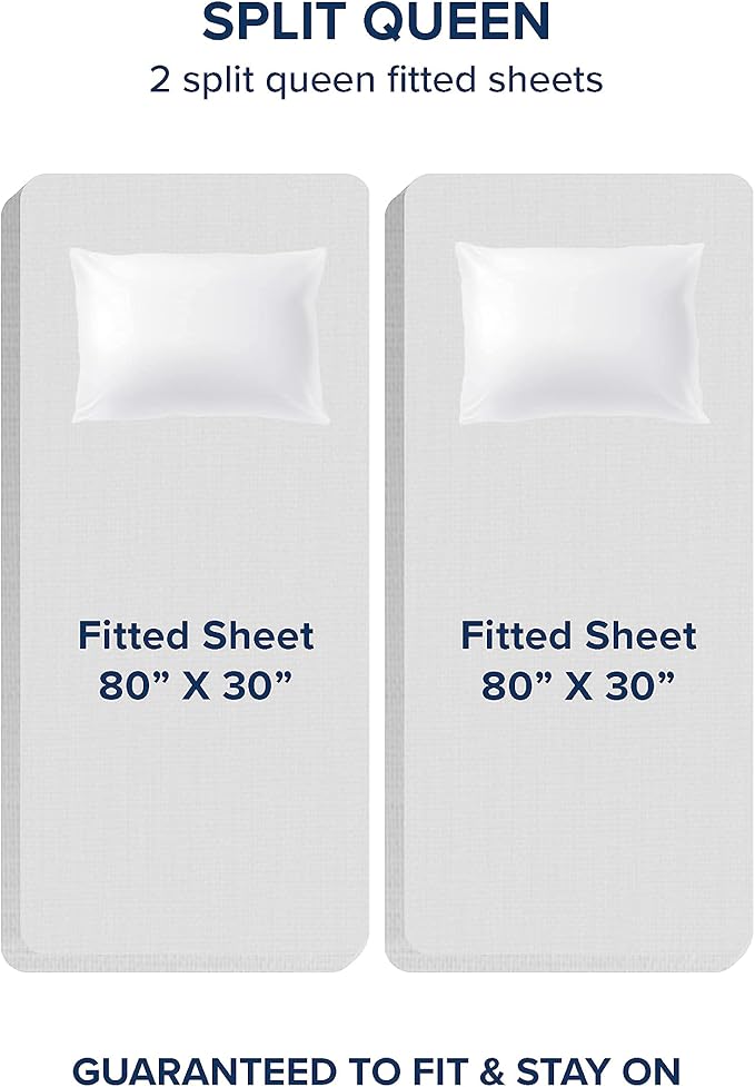 Bare Home Split Queen Sheet Set - 1800 Ultra-Soft Microfiber Bed Sheets - Double Brushed - Deep Pockets - Easy Fit - 5 Piece Set - Bedding Sheets & Pillowcases (Split Queen, White)