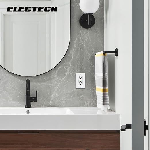 ELECTECK 5 Pack GFCI Outlets 15 Amp, Non-Tamper Resistant, Decor GFI Receptacles with LED Indicator, Ground Fault Circuit Interrupter, Wallplate Included, ETL Listed, Red/Black Button