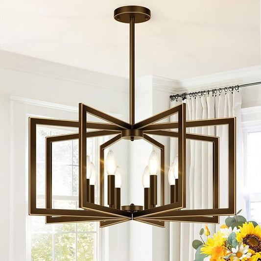 25"-61" Height Adjustable Modern Oil-Rubbed Bronze Chandelier for Dining Room, No Assembly Required Dining Room Light Fixture Over Table, Industrial Metal Pendant Lights Fixture for Kitchen Island