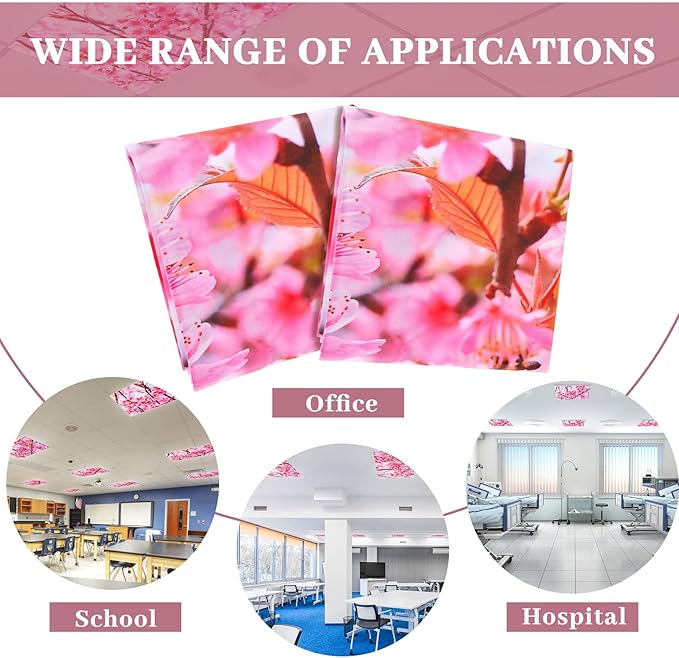 Hortsun 6 Pcs Magnetic Fluorescent Light Covers, 4 x 2 Feet Magnetic Classroom Light Covers for Fluorescent Shade, Drop Ceiling Lighting, School Office Classroom Decor(Cherry Blossom)