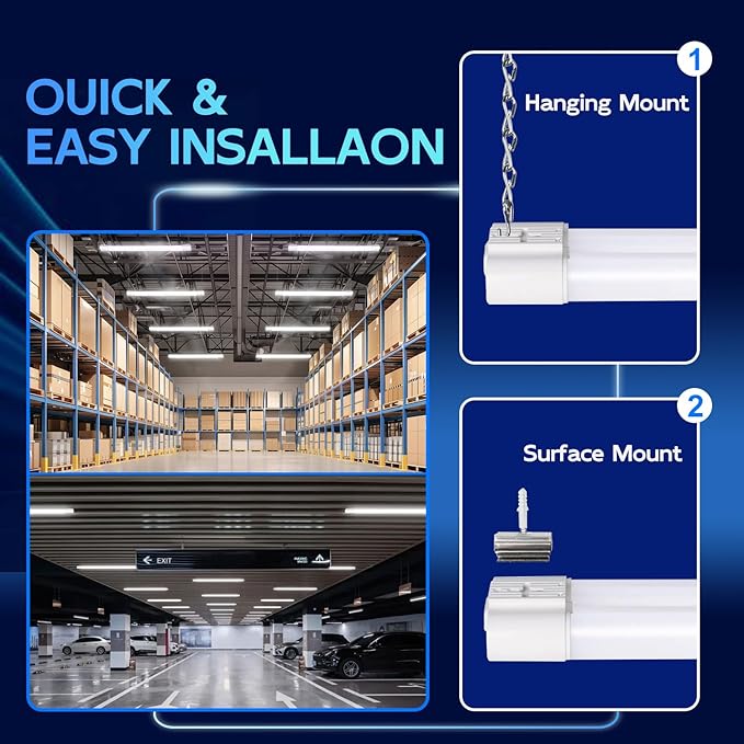 hykolity 10 Pack 4FT Linkable LED Utility Light Fixture, 4400lm, 42W, 5000K Daylight for Workshop, Garage, Hanging or Surface Mount, with Power Cord, ETL