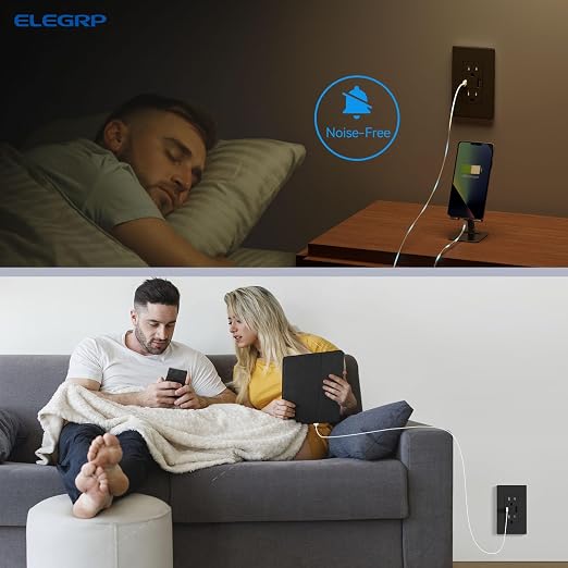 ELEGRP USB Charger Wall Outlet, USB Receptacle with Type A & Type C USB Ports, 15 Amp Duplex Tamper Resistant Receptacle Plug NEMA 5-15R, Wall Plate Included, UL Listed (6 Pack, Matte Black)