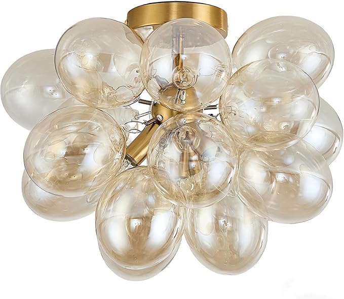 Surpars House Cognac Bubble Ball Chandelier, Flush Mount Glass Ceiling Light, Modern 4 Lights Ceiling Lighting Fixture for Bedroom,Livinng Room,Dining Room