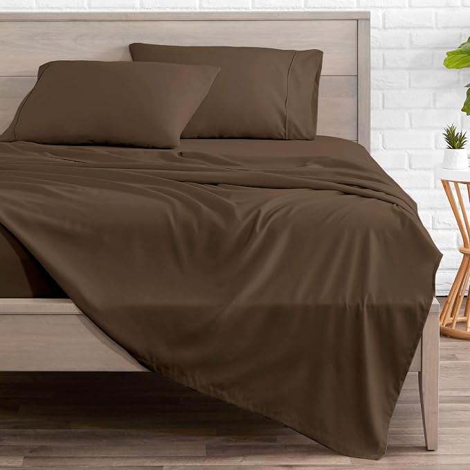 Bare Home Queen Sheet Set - 1800 Ultra-Soft Microfiber Queen Bed Sheets - Double Brushed - Deep Pockets - Easy Fit - 4 Piece Set - Bedding Sheets & Pillowcases (Queen, Cocoa)