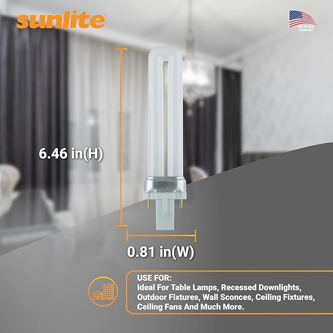 Sunlite PL13/SP35K Compact Fluorescent Single U-Shaped Twin Tube Light Bulb, 13 Watts, 120 Volts, 720 Lumens, 2-Pin GX23 Base, 3500K Neutral White, 10 Pack