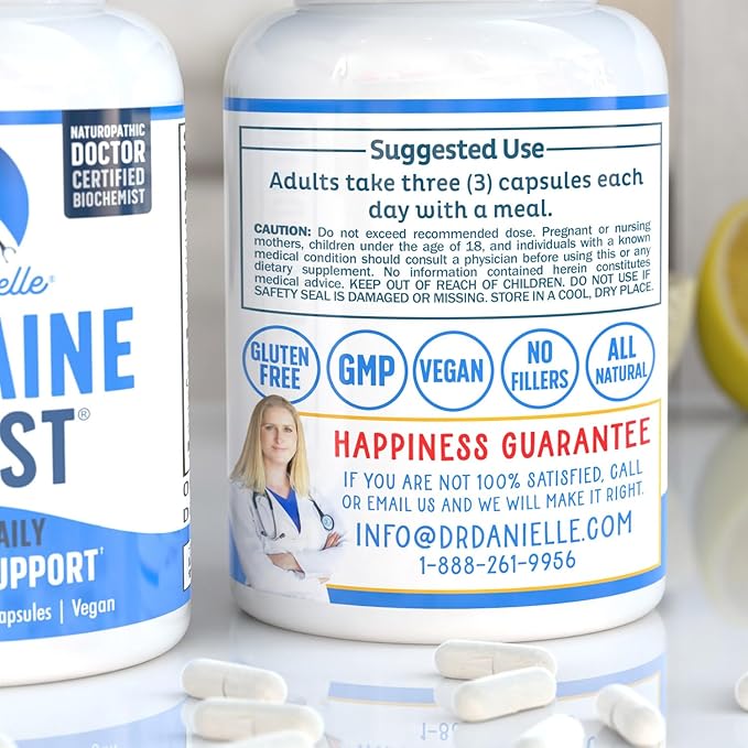 Meilleur produit de soulagement de la migraine avec du magnésium - Supplément Migraine Assist avec quercétine, grande camomille, pétasite, CoQ10 de Dr. Danielle, 90 gélules