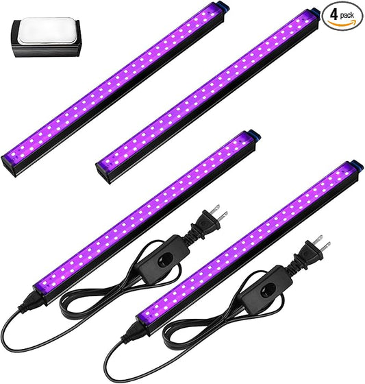 Barrina LED Black light 10W 1FT, Magnetic LED Black Lights for Glow Party, Fluorescent Tapestry Poster, UV Blacklight Halloween Decoration, Linkable UV Light, Plug with Built-in ON/Off Switch, 4 Packs