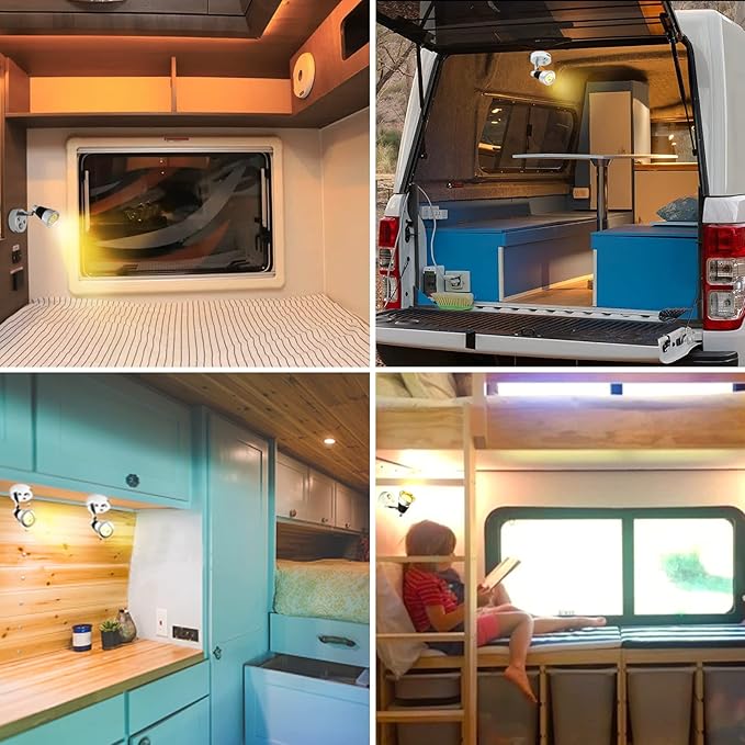 RV Lights Interior Fixture, 12V LED with USB Port RV Reading Light Dimmable Touch Bedside Light Warm White for Camper Trailer Caravan Truck Boat Motorhome Lighting