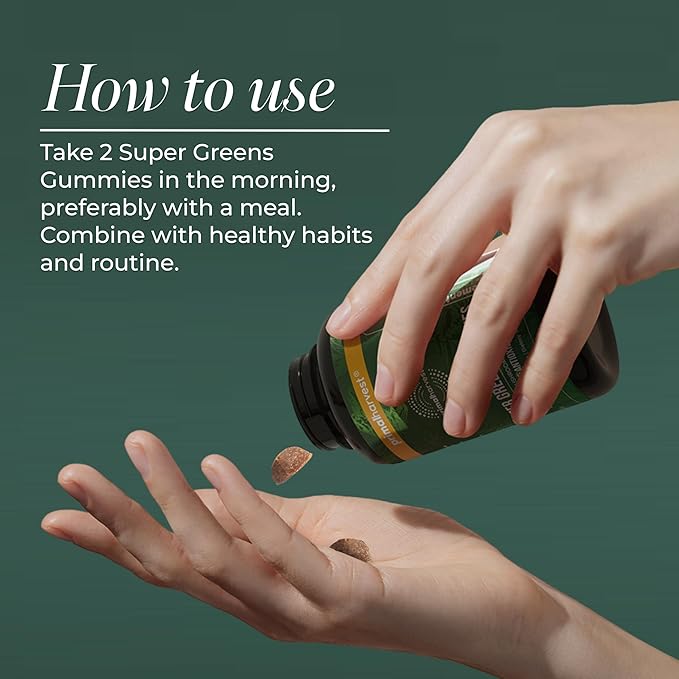 Gummies Super Greens Primal Harvest, mélange de superaliments aux champignons adaptogènes, vitamines et minéraux riches en nutriments et antioxydants pour l'énergie et le soutien immunitaire, 1 paquet de 60 unités.