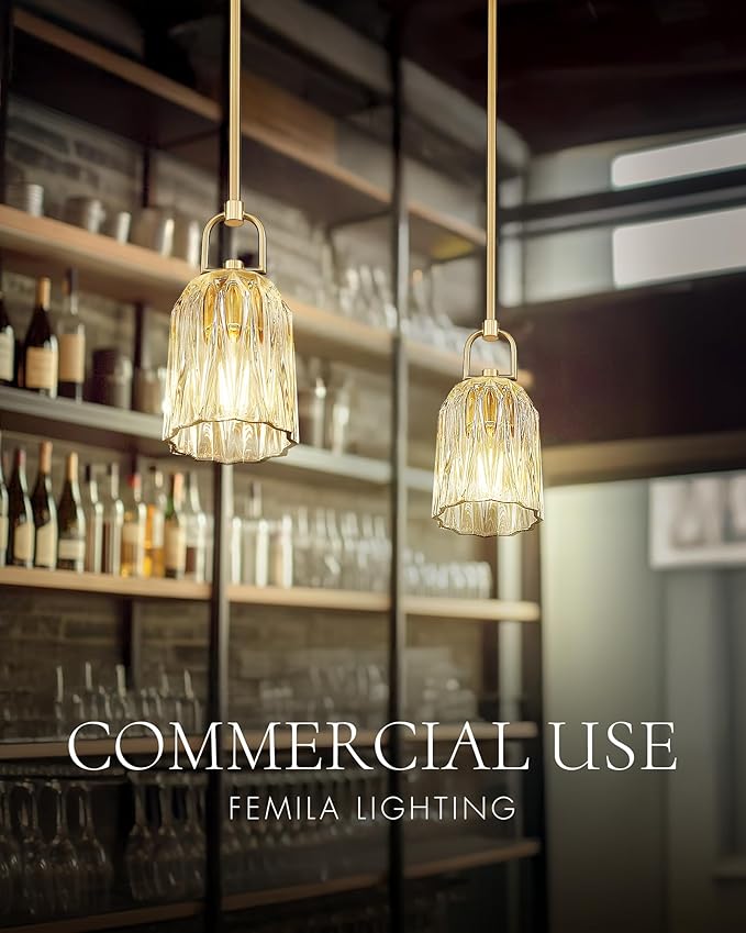 FEMILA 3 Pack Gold Pendant Light, 5" Modern Chandeliers for Dining Room Kitchen Hotel, E26 Base, 4FH83MIL-3PK BG