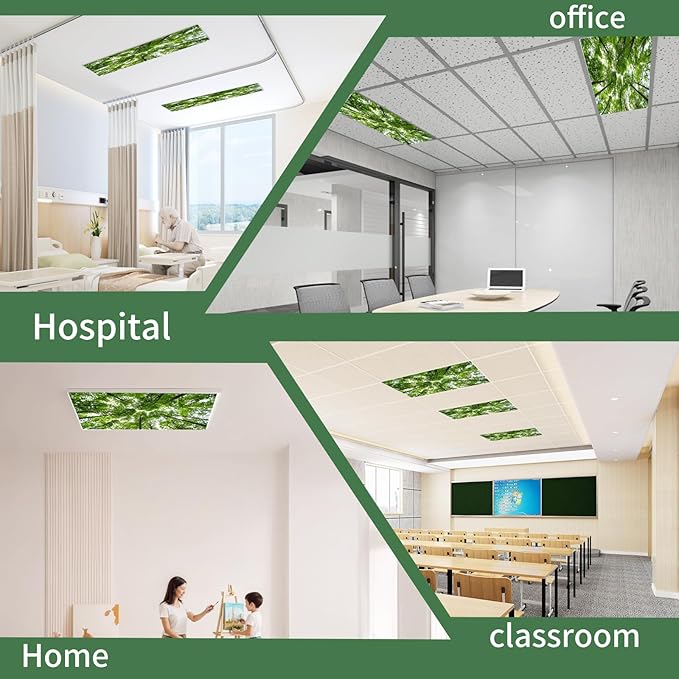 Torixqi 8 Pcs Fluorescent Light Covers for Ceiling Lights Classroom, Magnetic Light Filters, Fluorescent Light Diffuser Covers for Office, Hospitals, Home 4 x 2 Feet (forest)