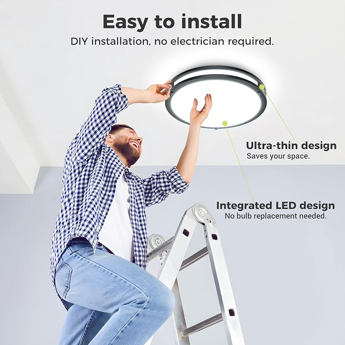 hepside Dimmable Flush Mount LED Ceiling Light, 13inch 24W Ceiling Light Fixtures, 3000K 3500K 4000K 5000K 6500K Adjustable Ceiling Lamps for Kitchen Bathroom Bedroom Hallway