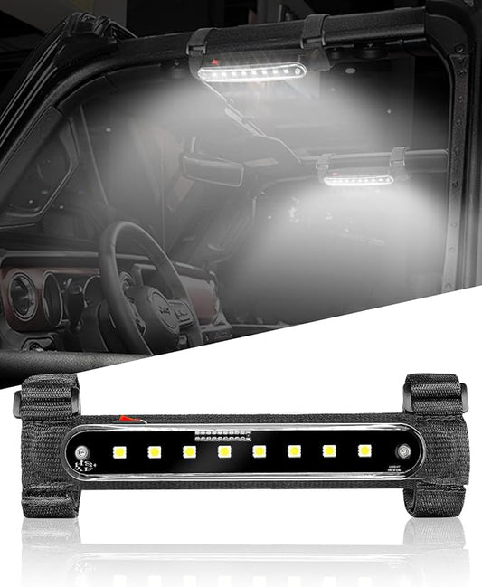 SUNPIE UTV Roll Bar Dome Light for Polaris Can am Pioneer/Talon Kawasaki Mule/Terxy Arctic Cat Off-Road SXS ATV w/1.1/4in-2in Ironwork, Wireless SXS Interior Lights White