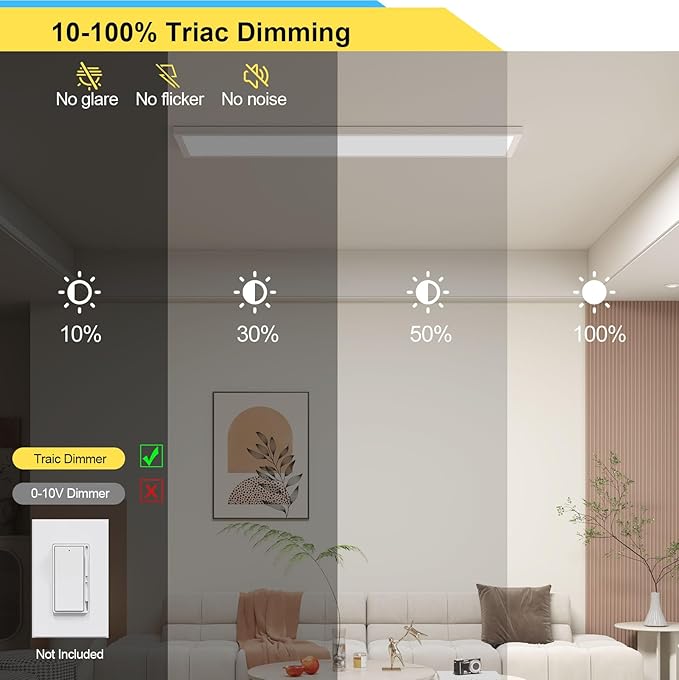 AIKVSXER 4PACK 1x4 Flat Panel Light Surface Mount LED Ceiling Light, 5500LM 50W TRIAC 10-100% Dimmable, 3000/4000/5000k Selectable 48 Inch LED Light Fixture 120V LED Light for Garage/Kitchen