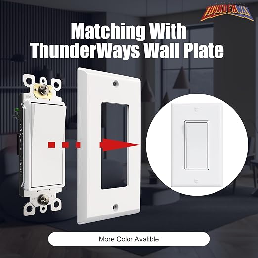 ThunderWay Quiet Single Pole Decorator Wall Light Switch with Wall Plate, 15A 120V/277V, On/Off Paddle Switch, Residential Grade - UL Listed, White (10)