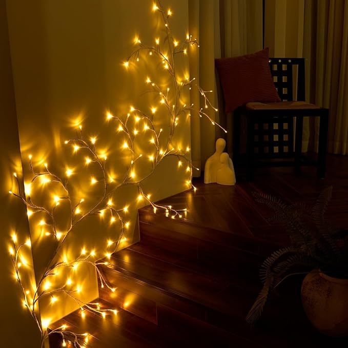2Pcs Enchanted Willow Vine Lights, 18 Branches 144 LEDs Lighted Willow Vine for Wall Decor, Indoor Christmas Swags Decorations for Bedroom, Living Room & Home Decor, White Branch