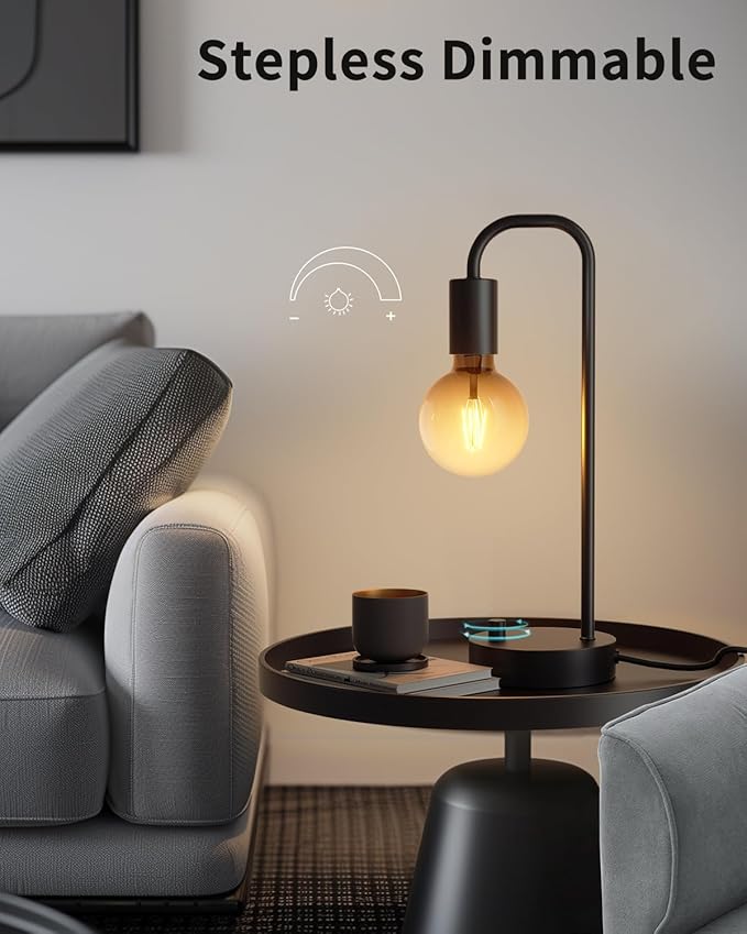 ONEWISH Industrial Table Lamp for Bedroom, Fully Dimmable Modern Bedside Lamps with 2700K Warm Light Bulb for Kids Reading, Minimalist Nightstand Lamps for Living Room, Office (Bulb Included)