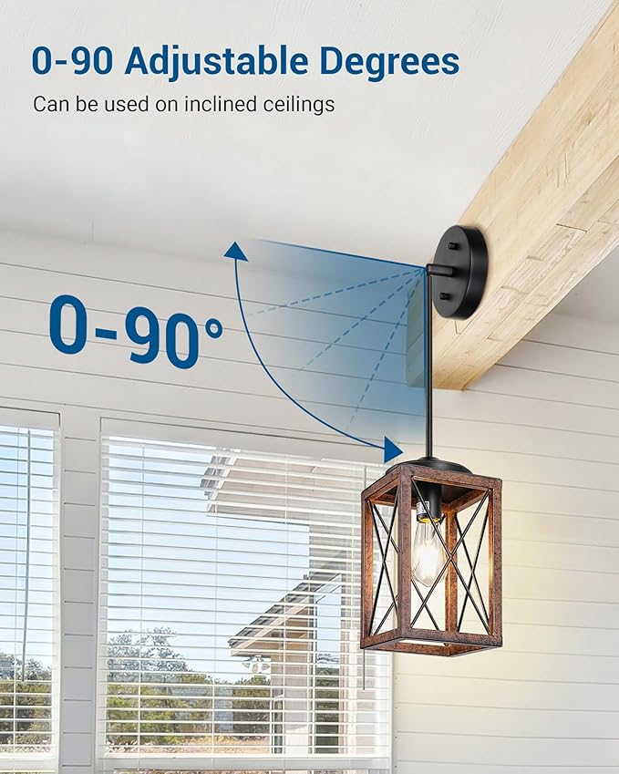 DEWENWILS 2 Pack Farmhouse Pendant Light, Metal Hanging Light Fixture with Wooden Grain Finish, 48 Inch Adjustable Pipes for Flat and Slop Ceiling, Kitchen Island, Bedroom, Dining Hall, ETL Listed