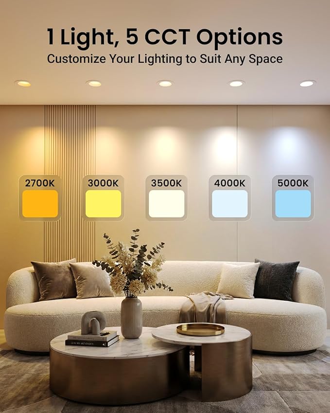 Sunco 6 Pack 4 Inch LED Recessed Lights, 11W 660LM Retrofit Downlight, 5CCT 2700K-5000K, Indoor Dimmable, Baffle Trim, Damp Rated Ceiling Lighting for Kitchen, Bathroom, Bedroom, Energy Star, UL