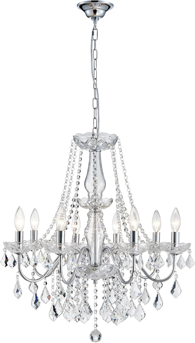 Modern Crystal Chandelier, 8-Light Crystal Chandeliers for Dining Room Light Fixture, Crystal Pendant Ceiling Light Chrome Lighting Fixture for Living Room Hallway Foyer Bedroom Kitchen Bathroom