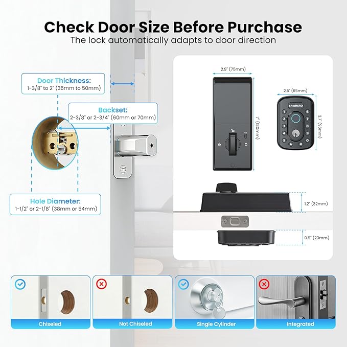 2-Pack Keyless Entry Door Lock with Fingerprint & Built-in WiFi, Smart Locks for Two Home Doors, No Hub Needed, App Control, ANSI/BHMA Grade 3, Auto-Locking, Easy Install, Matte Black