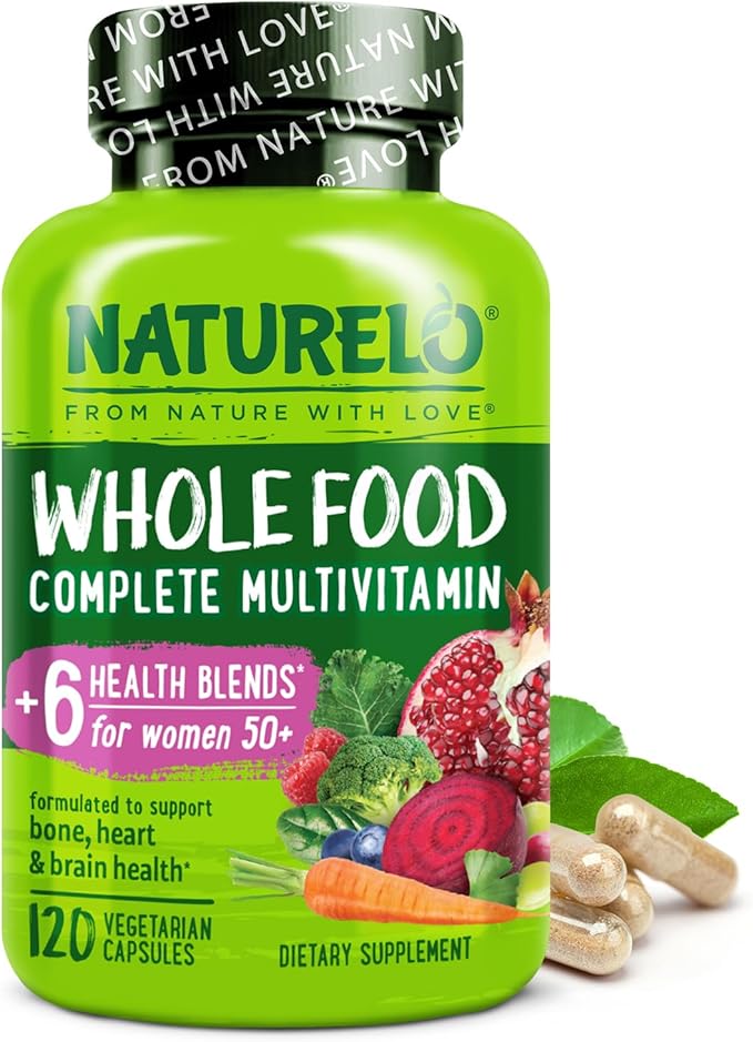 Multivitamines alimentaires complètes NATURELO pour femmes de 50 ans et plus (sans fer) avec vitamines, minéraux et extraits biologiques – Supplément pour femmes ménopausées de plus de 50 ans – Sans OGM – 120 gélules végétaliennes