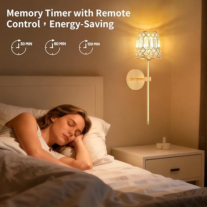 Gold Battery Operated Wall Sconces Set of 2, Crystal Rechargeable Wireless Wall Sconce Light Fixtures for Home Decor, Dimmable 12 RGB and 3CCT Wall Lamps with Remote for Living Room Bedroom Hallway
