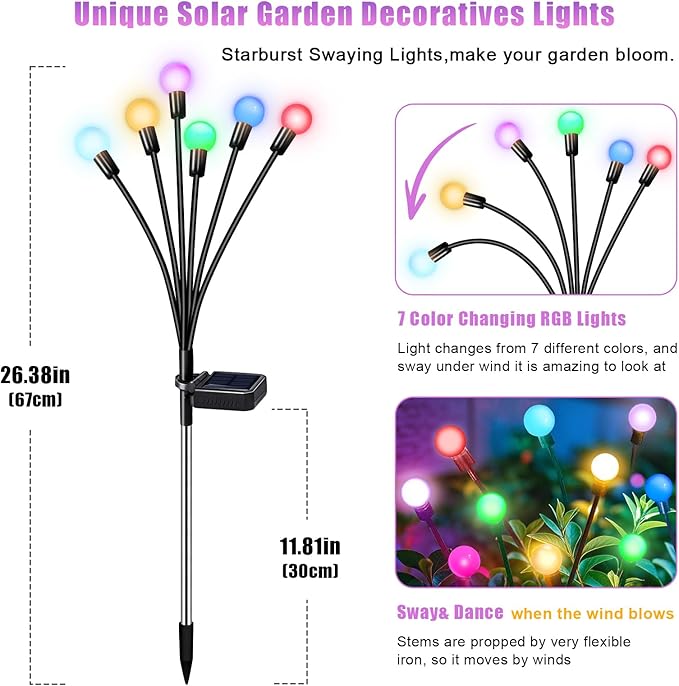NBQQ Solar Garden Lights Outdoor, Swaying Light Waterproof Solar Lights Outdoor for Yard Pathway Patio, Swaying Lawn Decor as Gardening Gifts for Women Holiday (Multicolor, 4 Pack)