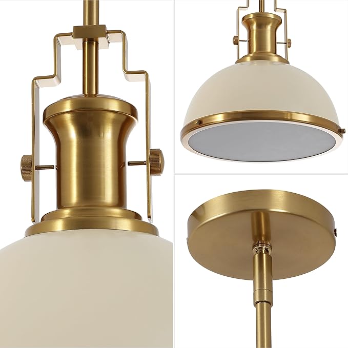 JONATHAN Y JYL9536F 13" Modern Industrial Dome Pendant Light, Farmhouse Hanging Light Fixture in Almond and Brass Gold, Adjustable Height Metal Lighting for Kitchen Island, Dining Room, Entryway