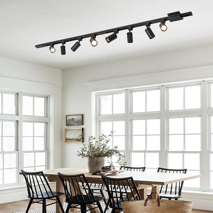 6-Light LED Track Lighting Kit with 6.6FT H Track Lighting Rails & Floating Canopy Connector, GU10 Track Light Kit, Modern Kitchen Track Lighting Fixtures Ceiling Spot Light, Black (No Bulbs)