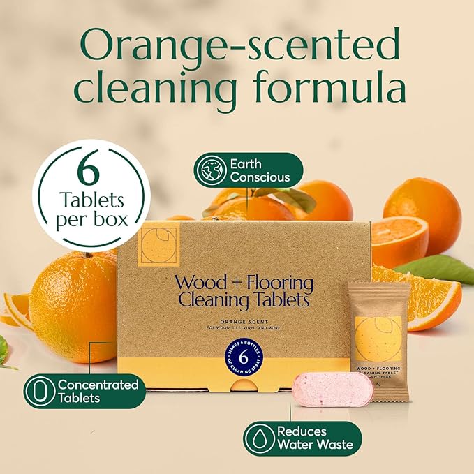 Tablettes de nettoyage pour bois et sols CLEANOMIC (6 unités) - Tablettes nettoyantes multi-usages pour la maison (parfum orange)