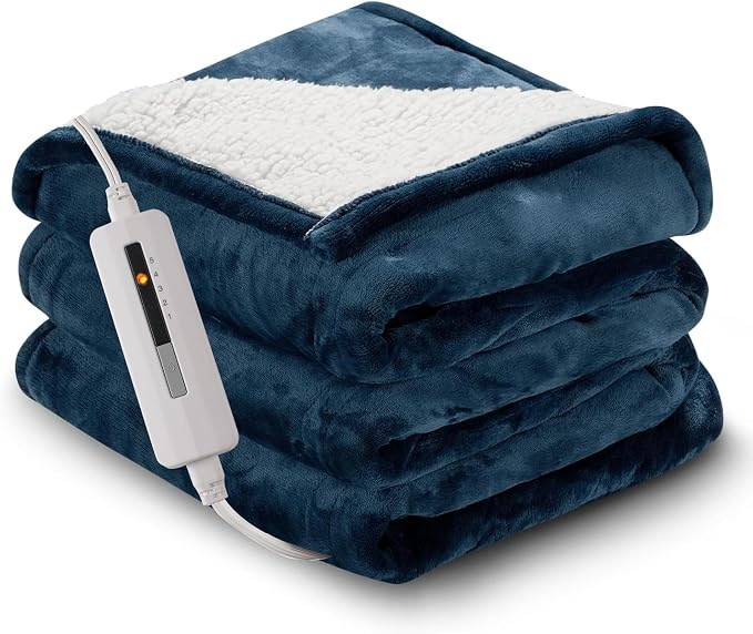 Electric Heated Blanket Throw Size 50"x60" – ETL Certified for Safe Overnight, 5 Heat Settings & 3H Auto Off, Flannel material Fabric for Home Theater Night, Machine washable – Peacock Green&White