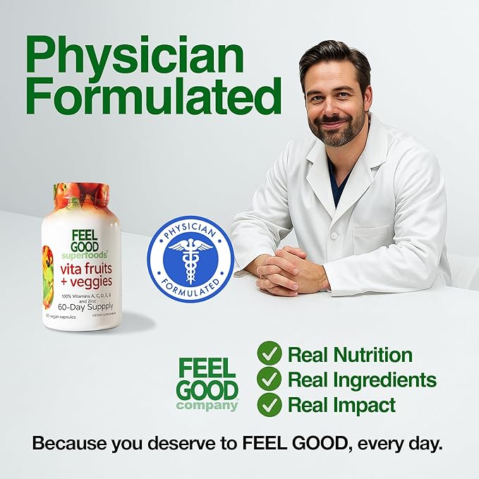 Complément alimentaire FeelGood Superfoods 1000mg Soutien Immunitaire à base de 25 fruits et légumes biologiques, puissant stimulant immunitaire avec vitamines A, C, D3 et Zinc, 60 capsules