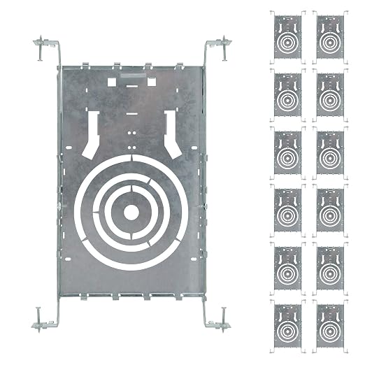 ASD 12 Pack New Construction Mounting Plate Round Hole - 3/4/6 Inch Adjustable Galvanized Steel Wafer Light Rough In Plate, Universal Light Fixture Mounting Bracket with Extendable Hanger Bars