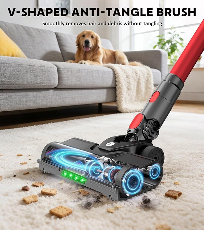 Cordless Vacuum Cleaner, 650W, 55KPa Powerful Stick Vacuum, 70-Min Runtime, Self-Standing, Anti-Tangle Brush, OLED Display, for Carpet, Hardwood Floors and Pet Hair