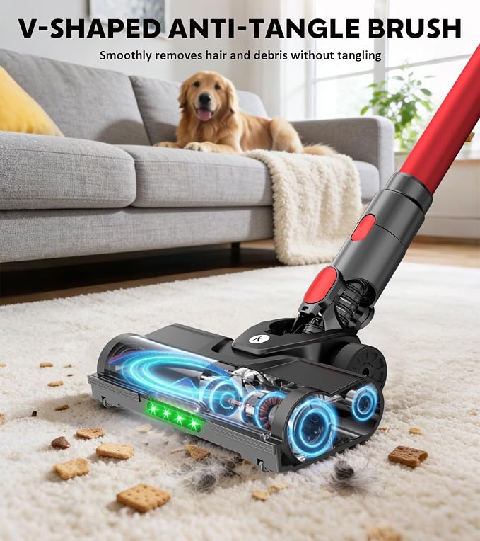 Cordless Vacuum Cleaner, 650W 55KPa Powerful Stick Vacuum, 70-Min Runtime, Self-Standing, Anti-Tangle Brush, OLED Display, Vacuum for Carpet, Hardwood Floors & Pet Hair