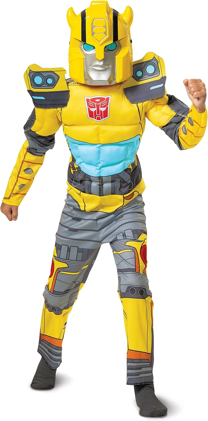 Disguise Kid's Transformers Bumblebee Muscle Costume - Child Bumblebee Cosplay Outfit - Boys & Girls Transformers Costumes L