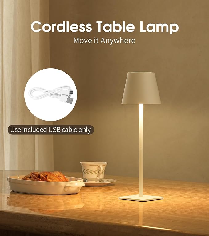 UME 3 Pack Cordless Table Lamp, Battery Operated Lamp - Portable Waterproof Rechargeable Table Lamp 3 Color Temps & Stepless Dimming for Dinner, Desk, Cafe, Outdoor (White)